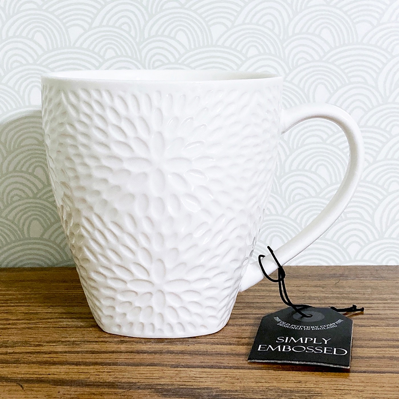 Simply Embossed White Coffee Mug Large 18 oz Old Pottery Co gallery