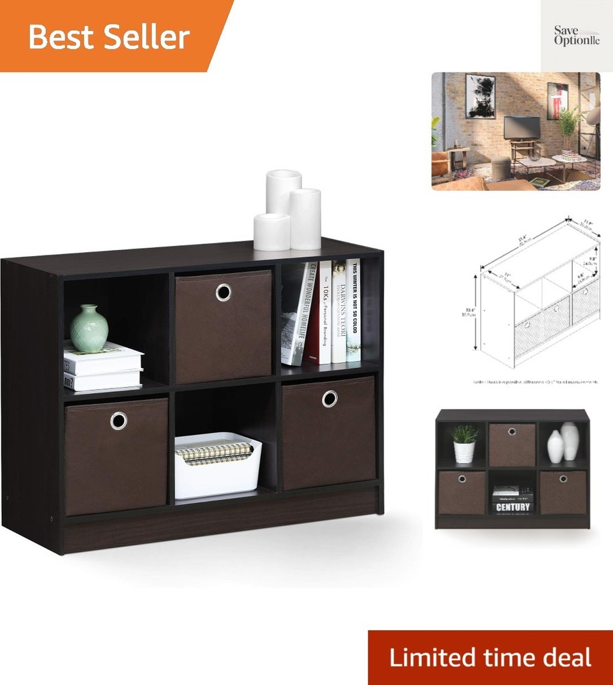 BASIC Book Shelf, 6-Cube Bookshelf with Open Shelf, 3 x 2 Bookcase with Stora...