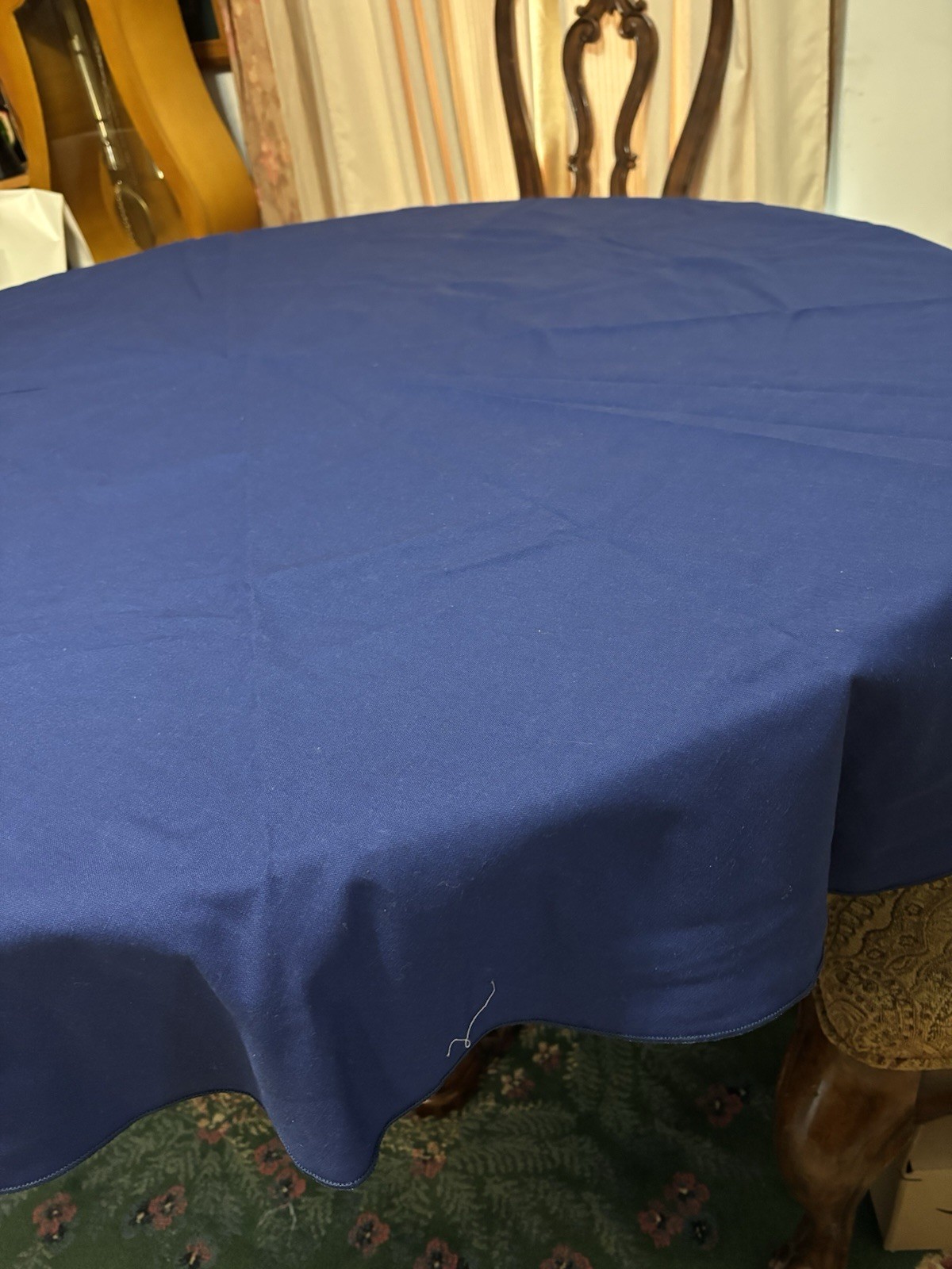 Round Blue Tablecloth 68 Inches Rolled Him Poly Cotton Blend gallery