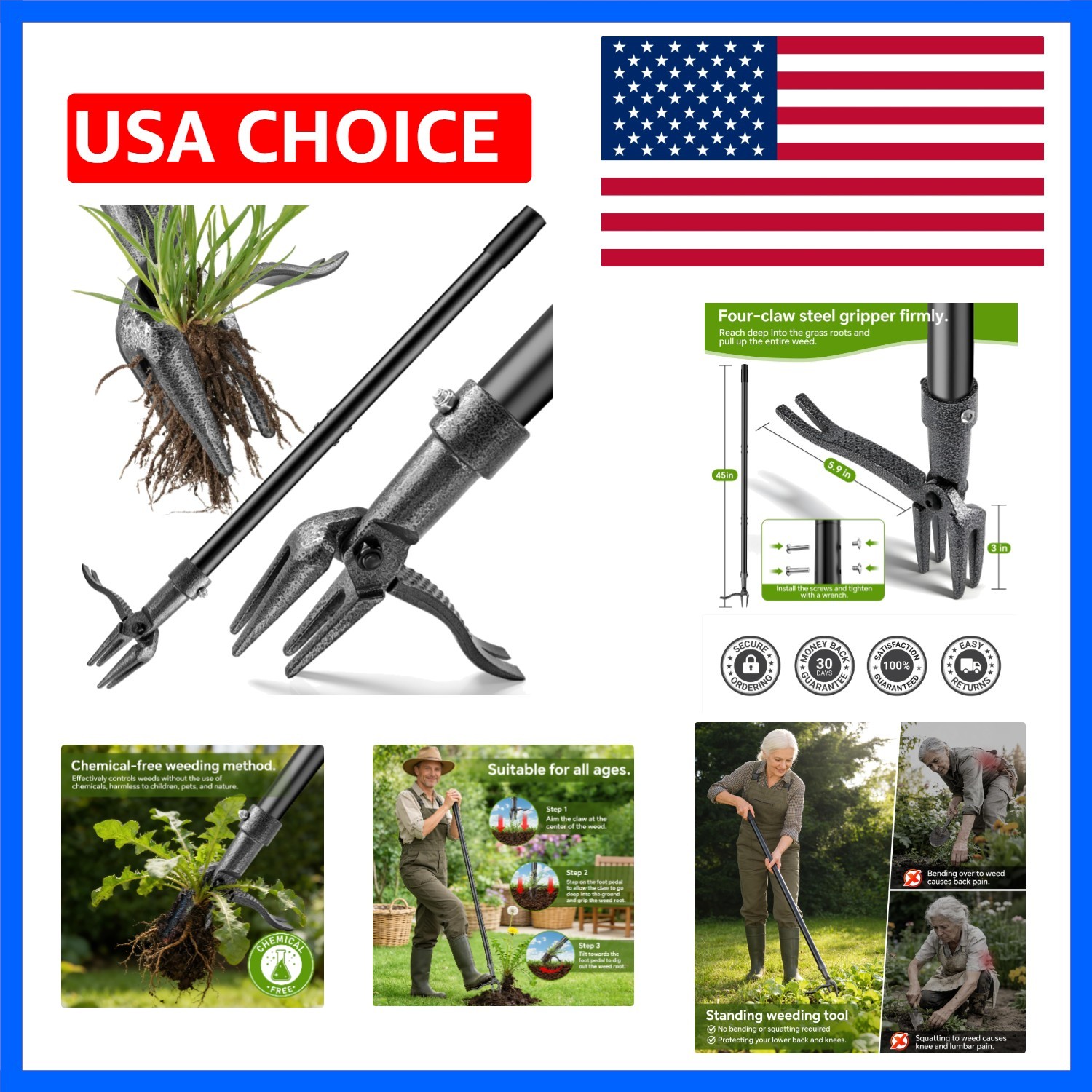 Weed Puller Tool – 45" All-Metal Stand Up Heavy Duty Weeder Hand Tool with 4-... gallery