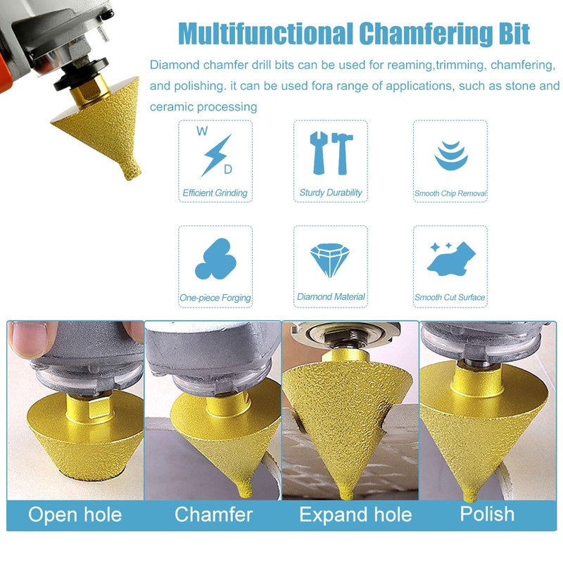2Pcs Diamond Beveling Chamfer Bit for Angle Grinders, 0-2" + 0-1.5" Dia Count... gallery