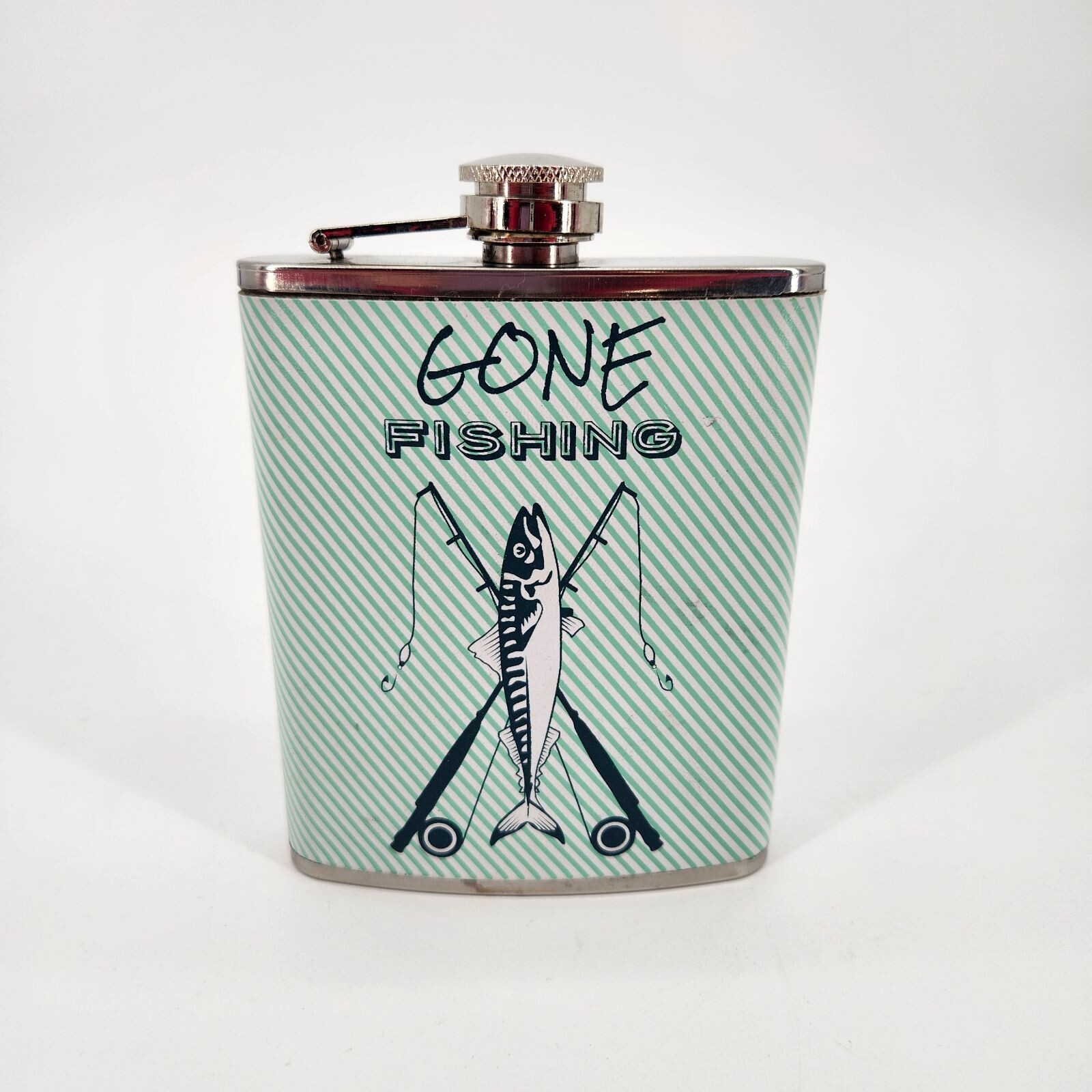 Wink Green & White Striped Stainless Steel Gone Fishing 7oz Flask gallery