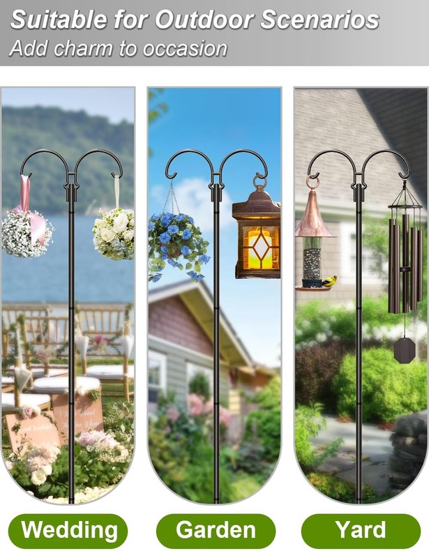 Outdoor Double Shepherds Hook with 5 Prong Base, 76 Inch Adjustable Heavy Dut... gallery
