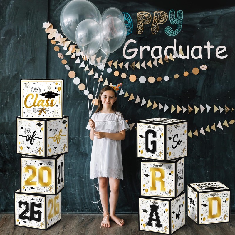 8 Pack Graduation Decorations 2026 - Black Gold Balloon Boxes for Class of 2026. gallery