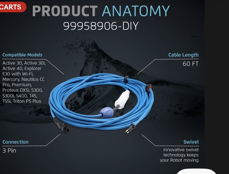 Authentic Dolphin Replacement Cable with Swivel (3 Wire) - 60ft, Maytronics gallery