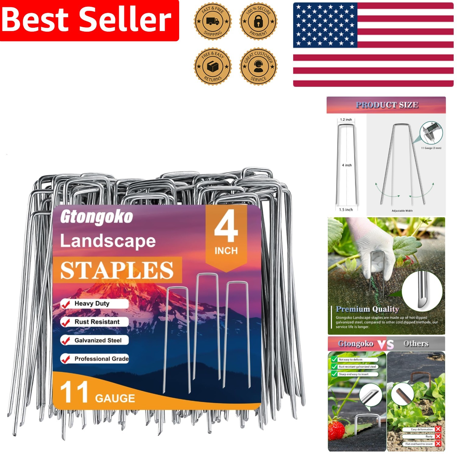 4 Inch Landscape Staples 50 Count Galvanized Steel Garden Stakes gallery