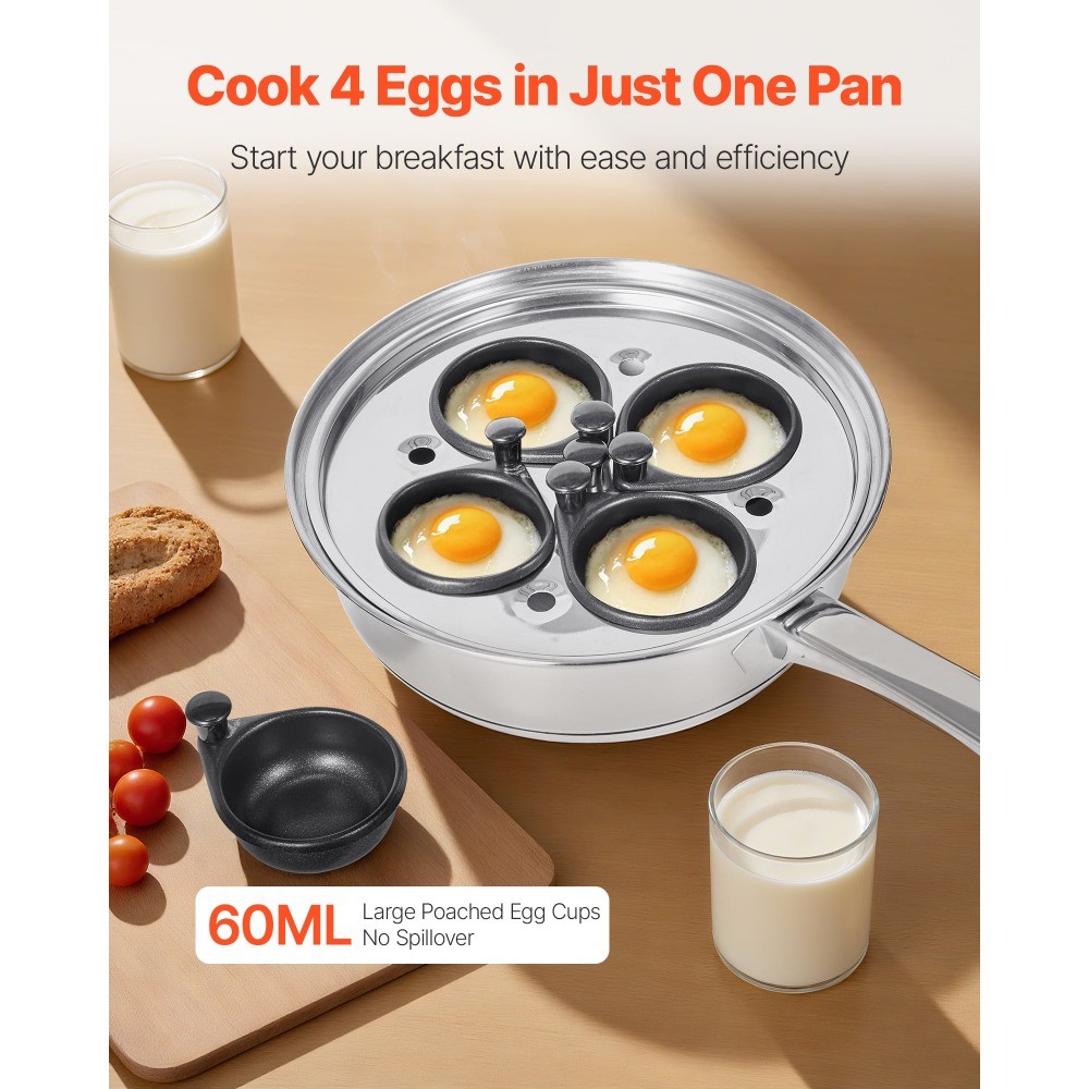 4-Cup Egg Poaching Pan, Stainless Steel Poacher and Frying Pan gallery