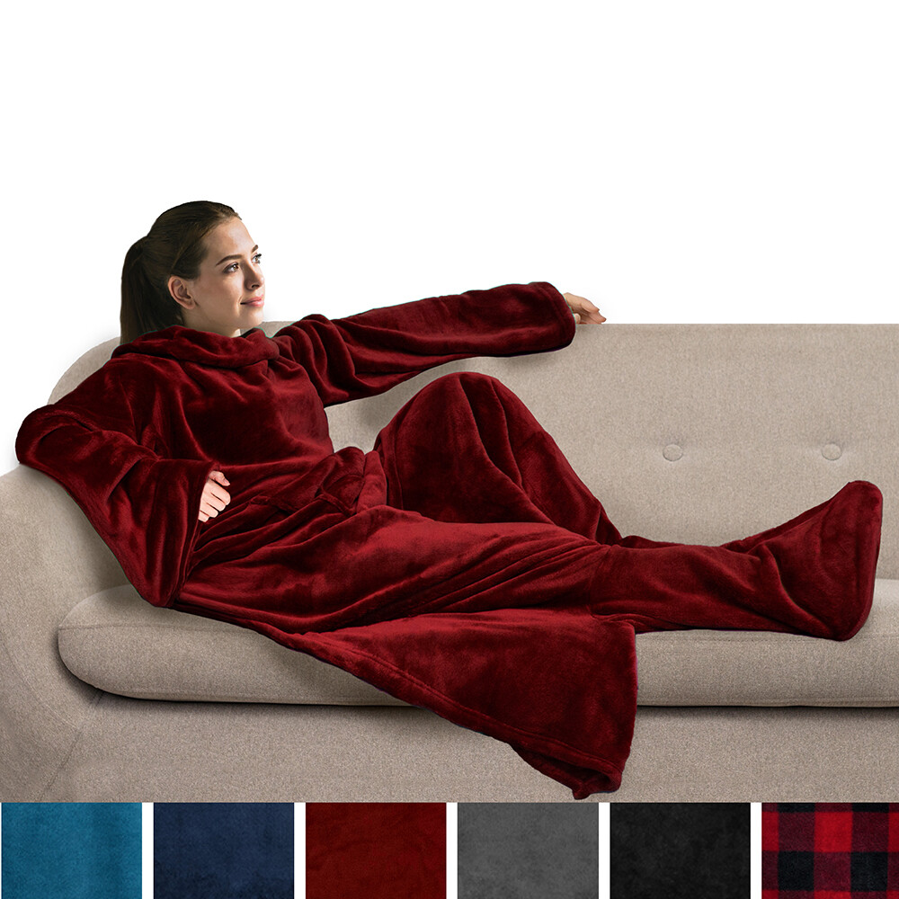 Fleece Wearable Blanket With Sleeves Foot Pocket Plush Microfiber TV Nap Gift gallery