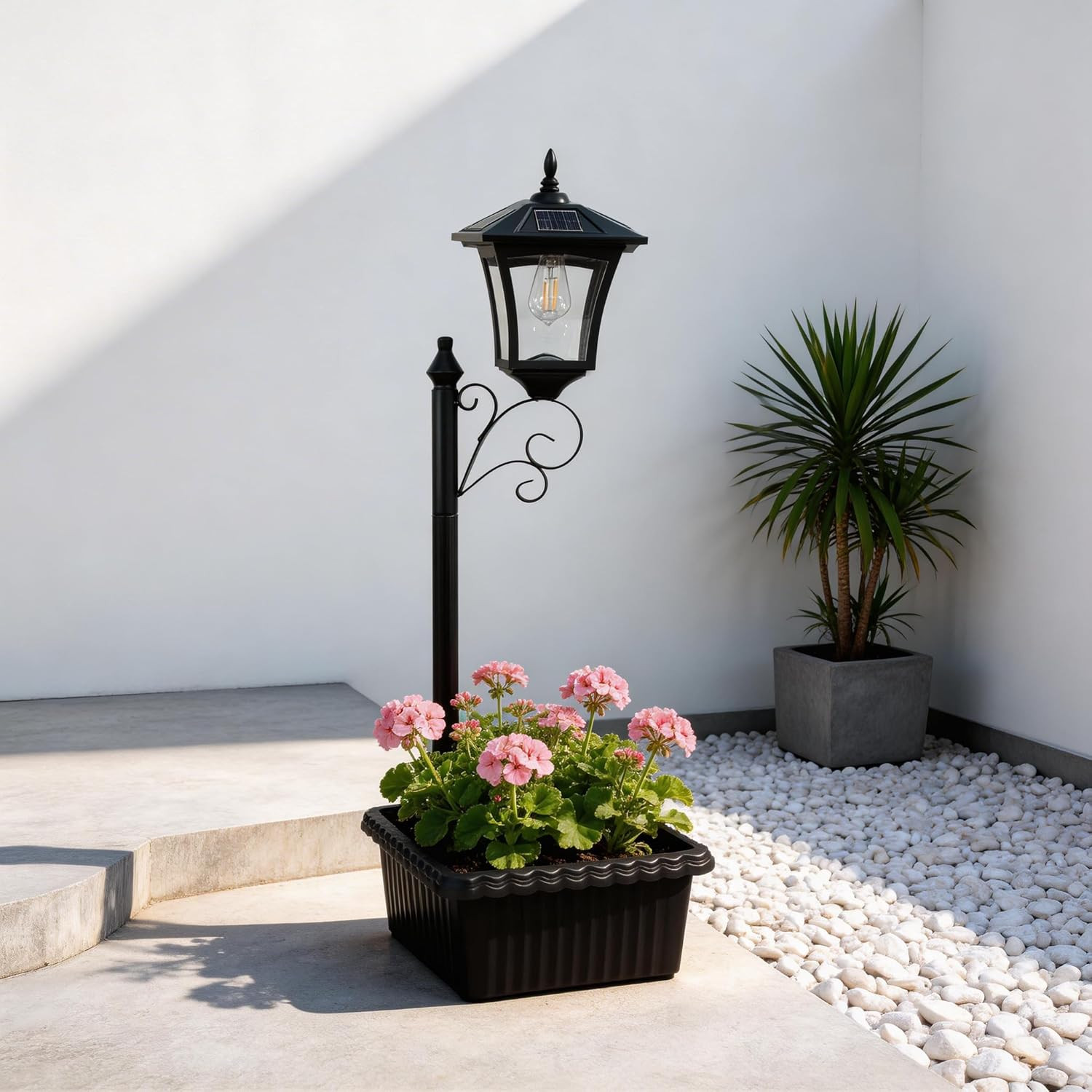 Solar Lamp Post with Planter, 36.5" Solar Light Post Outdoor Waterproof, Warm Ye gallery