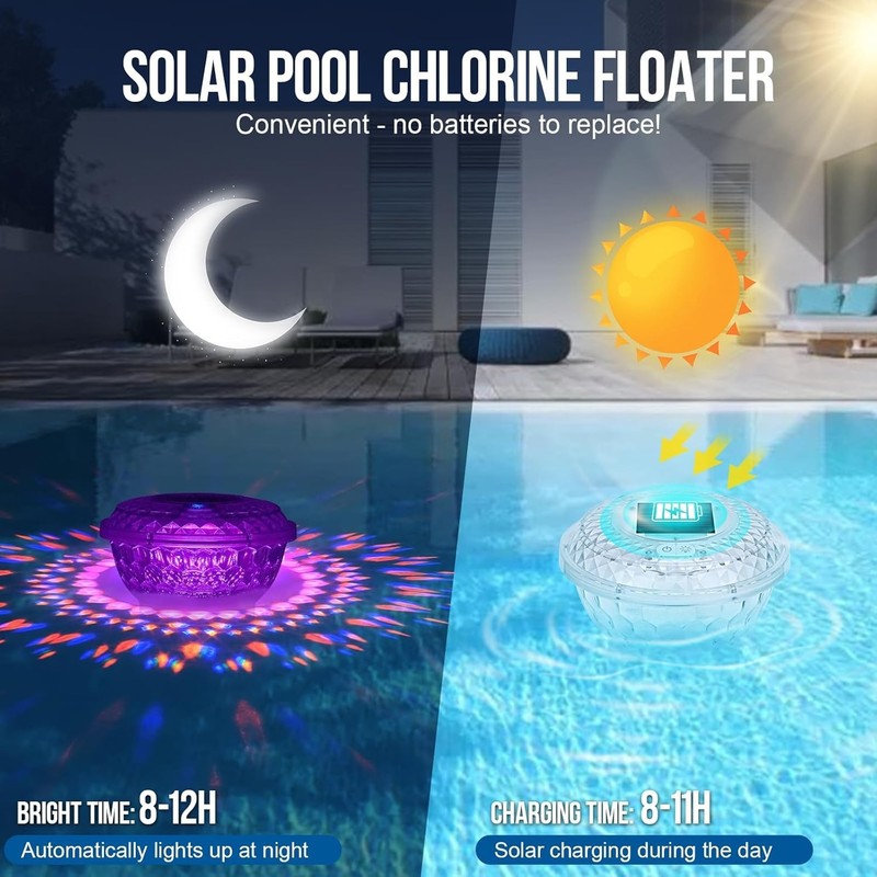 Solar Pool Chlorine Floater with Lights and Pool Water pH Testing Kit, Pool L... gallery