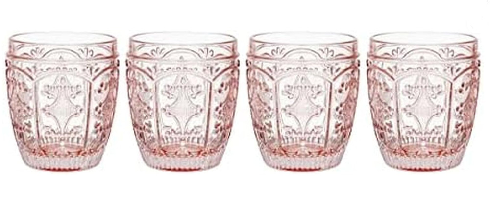 Fitz and Floyd Trestle Rocks Double Old Fashioned Set of 4 Drinking Glass Blush