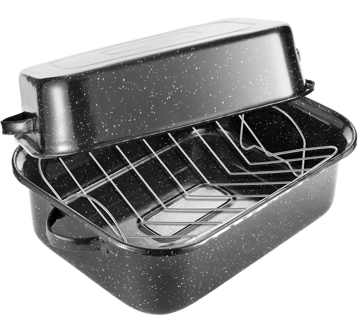 QPMR Roasting Pan with Rack, 21” Rectangular Granite Roaster Pan, 25lb Capacity gallery