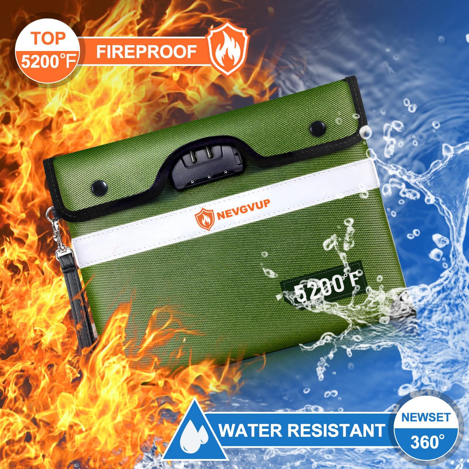 5200°F Fireproof Money Bag with Lock Upgraded Fireproof Bag w. Zipper/Reflect... gallery