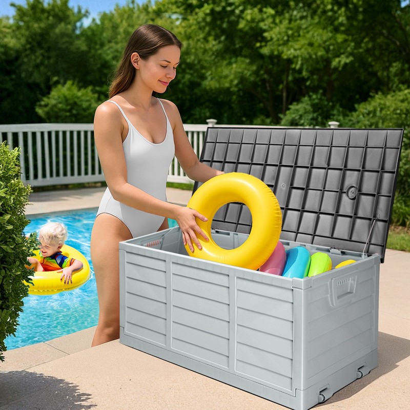 75 GAL Foldable Storage Deck Box Fast Installation with Wheels for In/Outdoor gallery