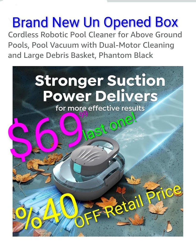 Cordless Robotic Pool Cleaner Above Ground Pools*Cordless Pool Vac*Robotic Vac