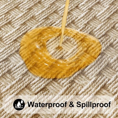 Round Picnic Tablecloth, Wipeable Flannel Backed For Up To 45"-56" Round Khaki gallery
