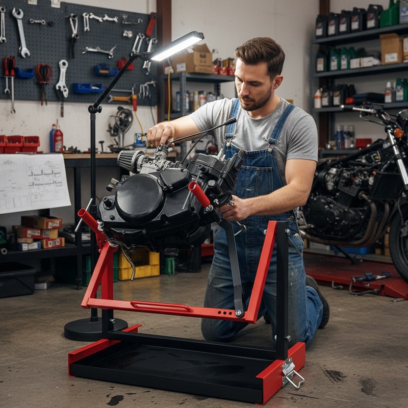 Adjustable Motorcycle Motor Stand Easy Assembly for Single Cylinder Maintenance gallery