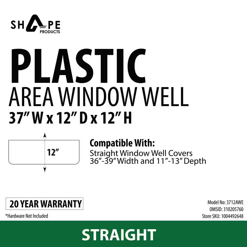 Window Well Area Straight Plastic Accessories 37 in. W x 12 in. D x 12 in. H New gallery