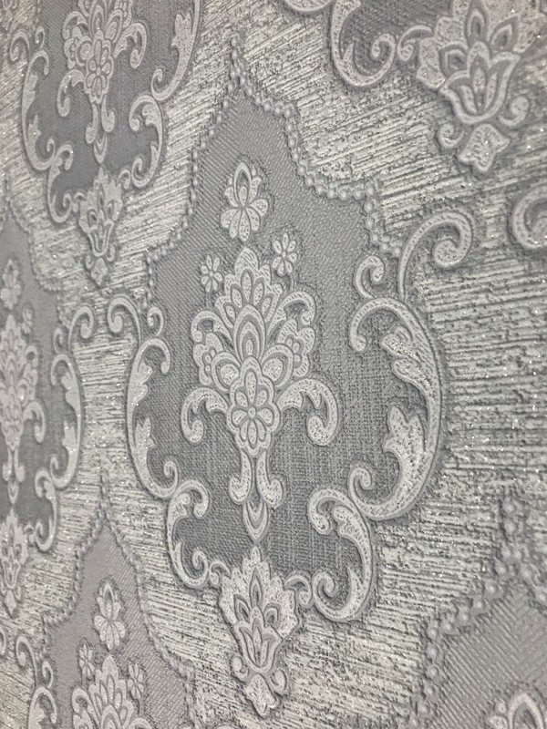 Wallpaper fabric pattern wallcovering textured white gray damask paste the wall gallery