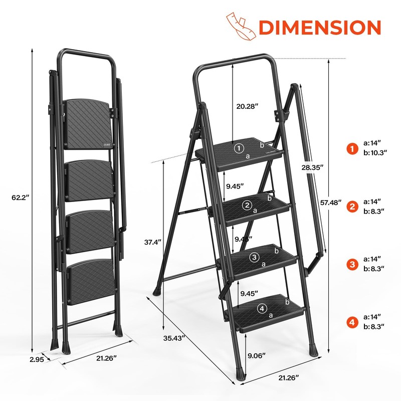 4-Step Ladder with Handrails, 400lbs Capacity Anti-Slip Folding Step Stool New gallery
