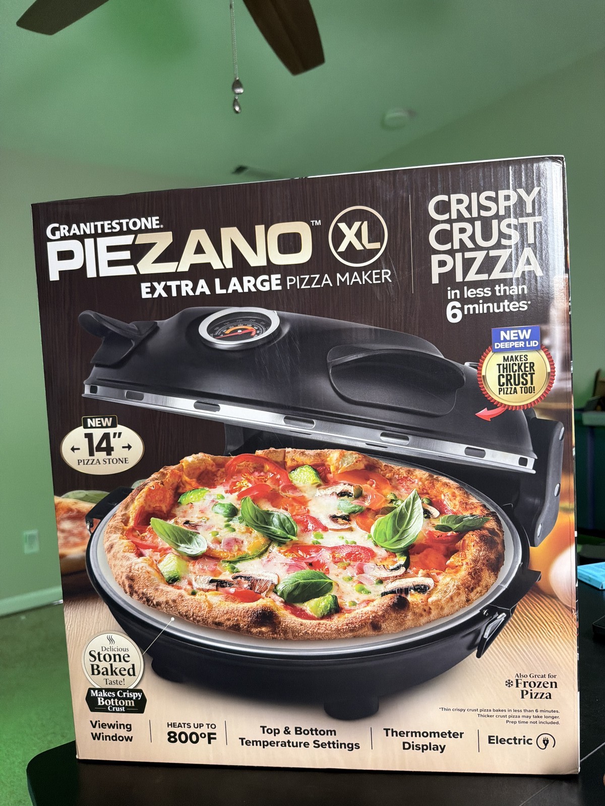 GRANITESTONE Piezano Extra Large XL Pizza Maker 14 Inch Crispy Crust 800F gallery