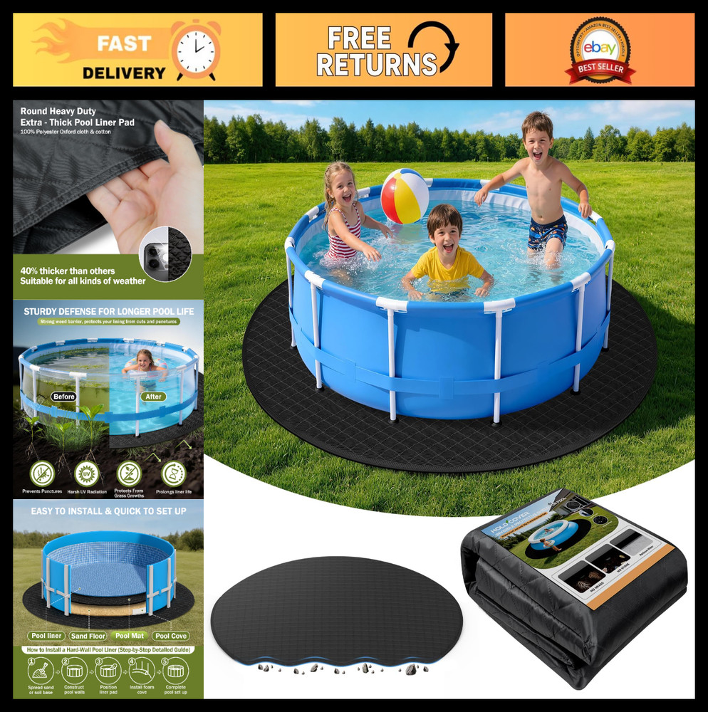 8FT Round Pool Liner Pad - Waterproof Mat for Above Ground Pools, Debris Protect