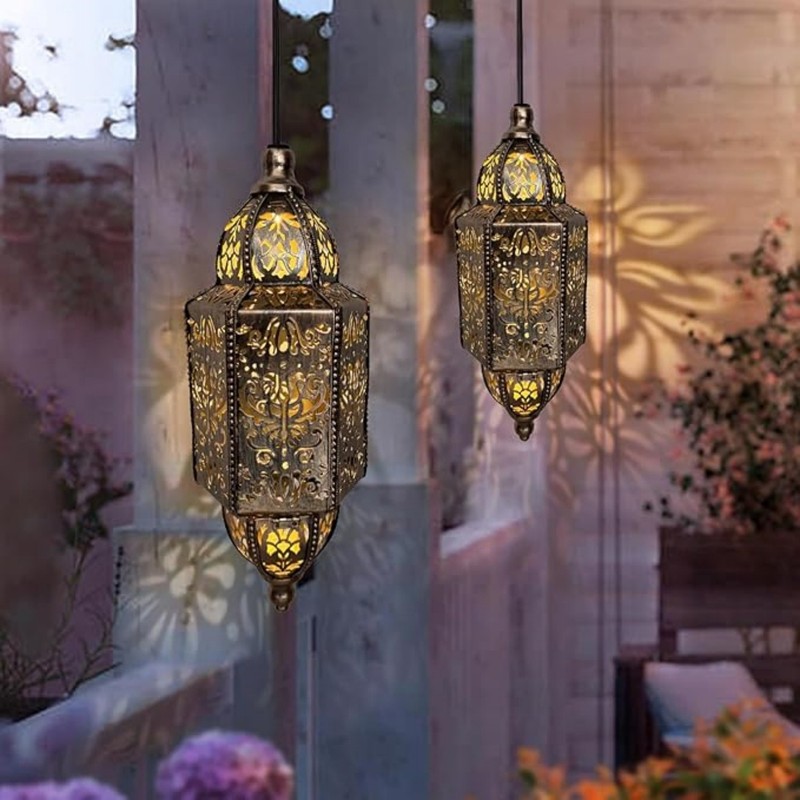 Hanging Solar Light Outdoor Solar Lantern Waterproof Metal Moroccan Garden Decor gallery