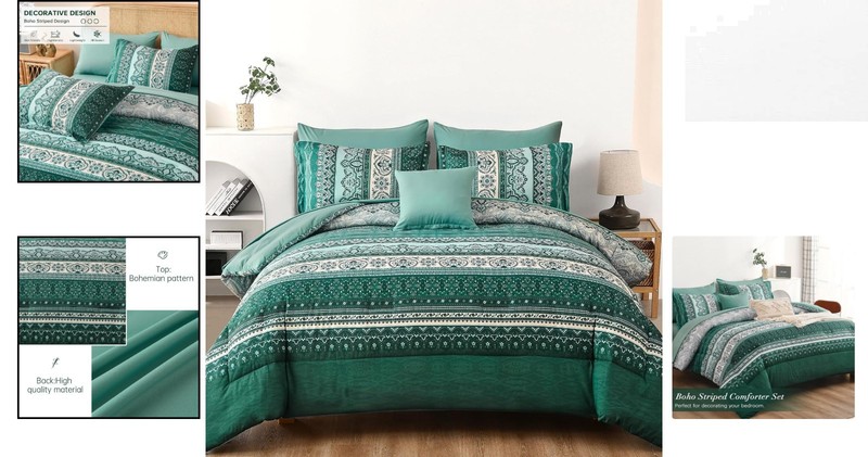 Transform Your Space with Luxurious Teal Green 8-Piece Bohemian Bedding Set gallery
