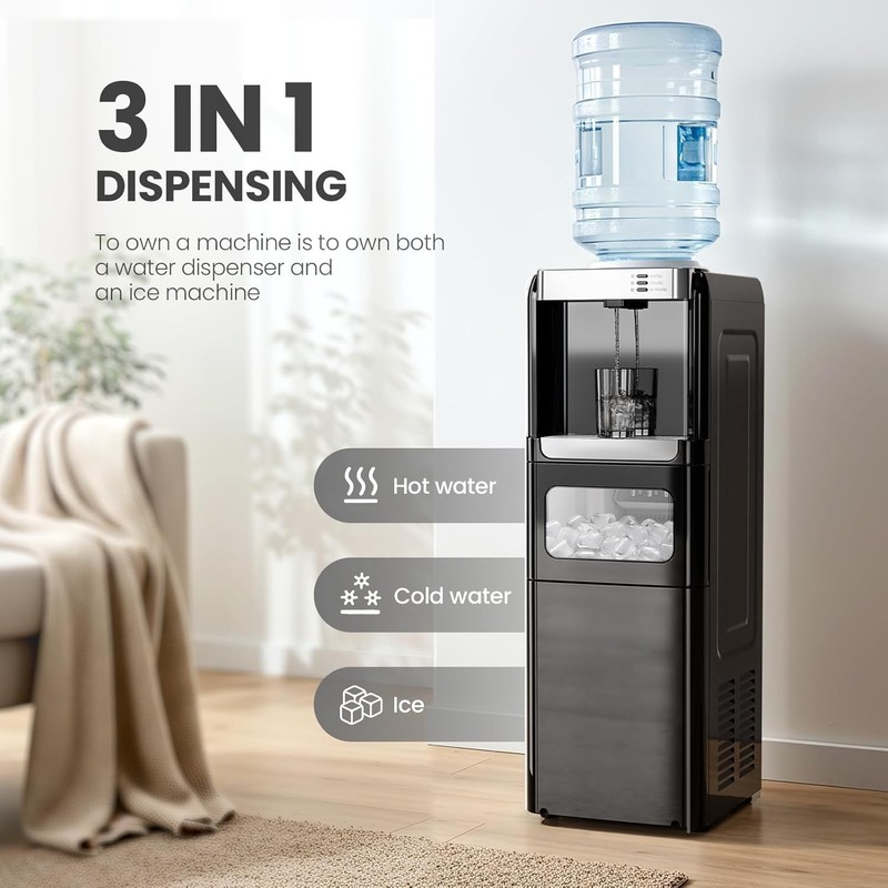 Water Cooler Dispenser with Ice Maker for 2, 3 or 5 Gallon Bottles, 33Lbs Daily gallery
