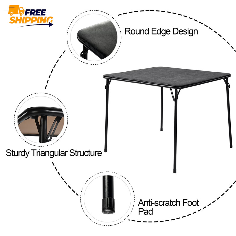 34" Folding Card Table, Square Portable Game Night Dining Table, Black ✌️👍 gallery