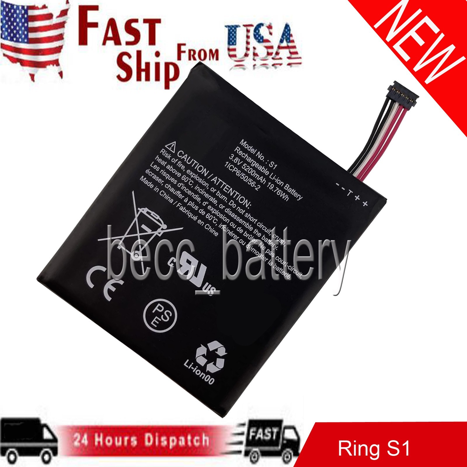 New Battery S1 (5 pins) For Ring Video Doorbell -- 2020 Release 5200mAh gallery