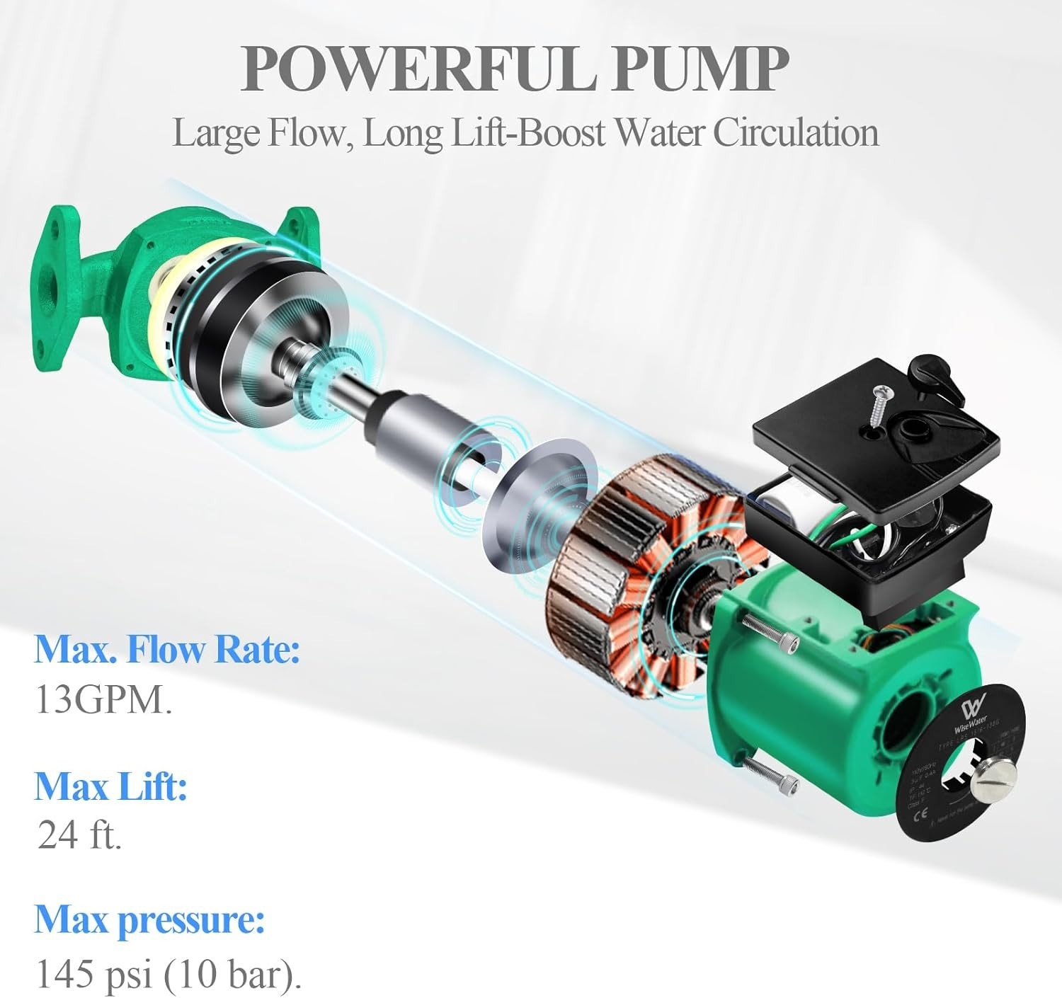 AB WiseWater 110V Circulation Pump, 130W 15 GPM Hot Water Recirculating Pump, 3 gallery