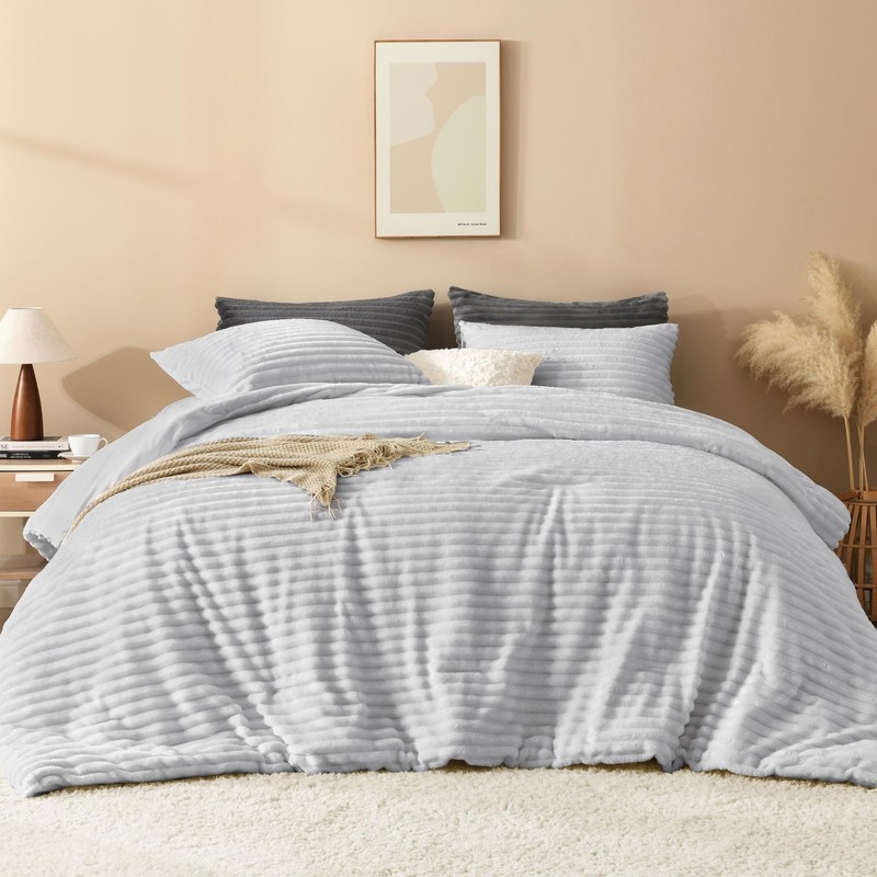 Andency Queen Comforter Set, Fluffy Super Soft Light Grey Comforter for Queen Si gallery