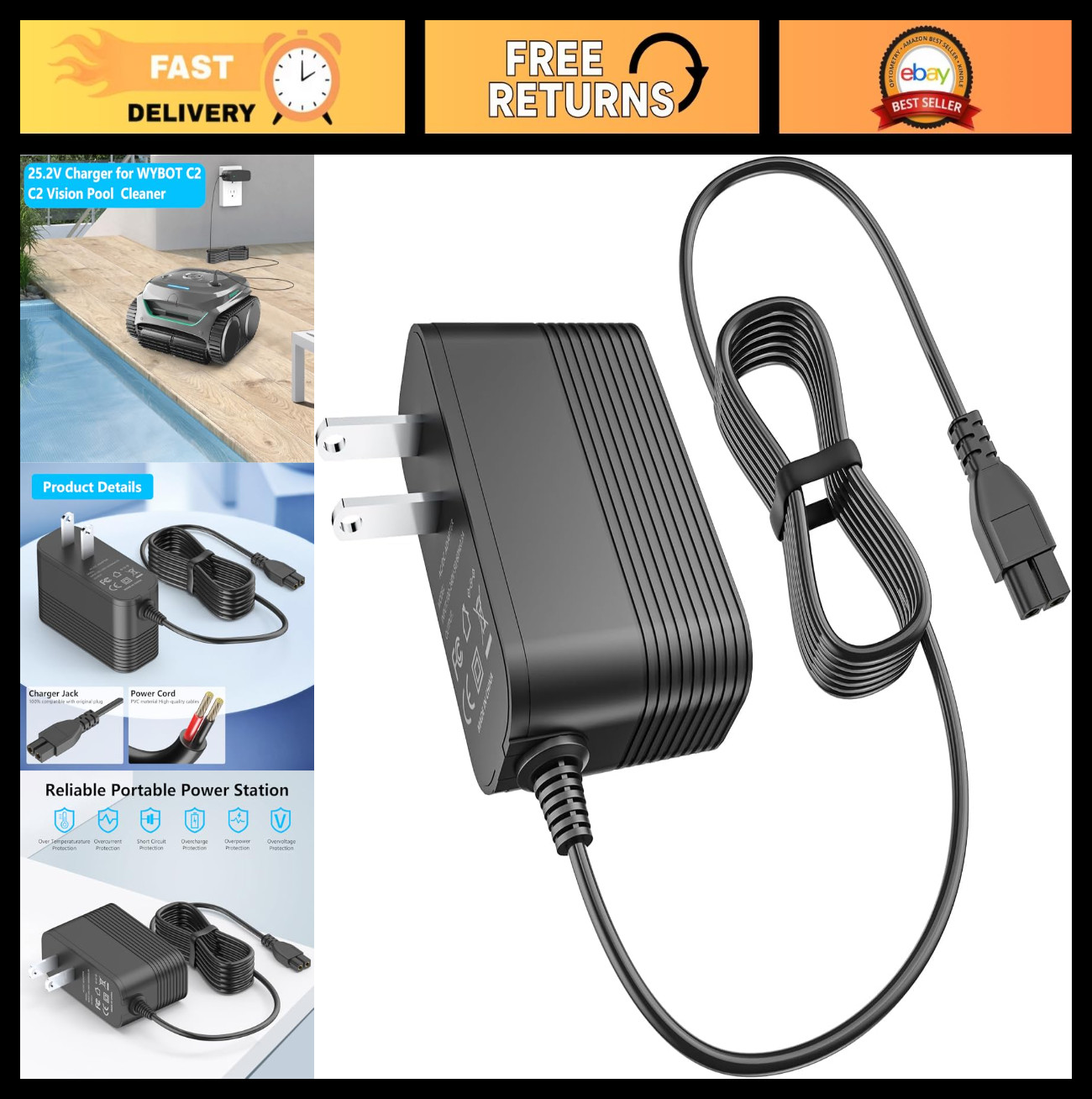 Charger for Robotic Pool Cleaner Compatible with C2 Vision A/B Cordless Vacuum A gallery