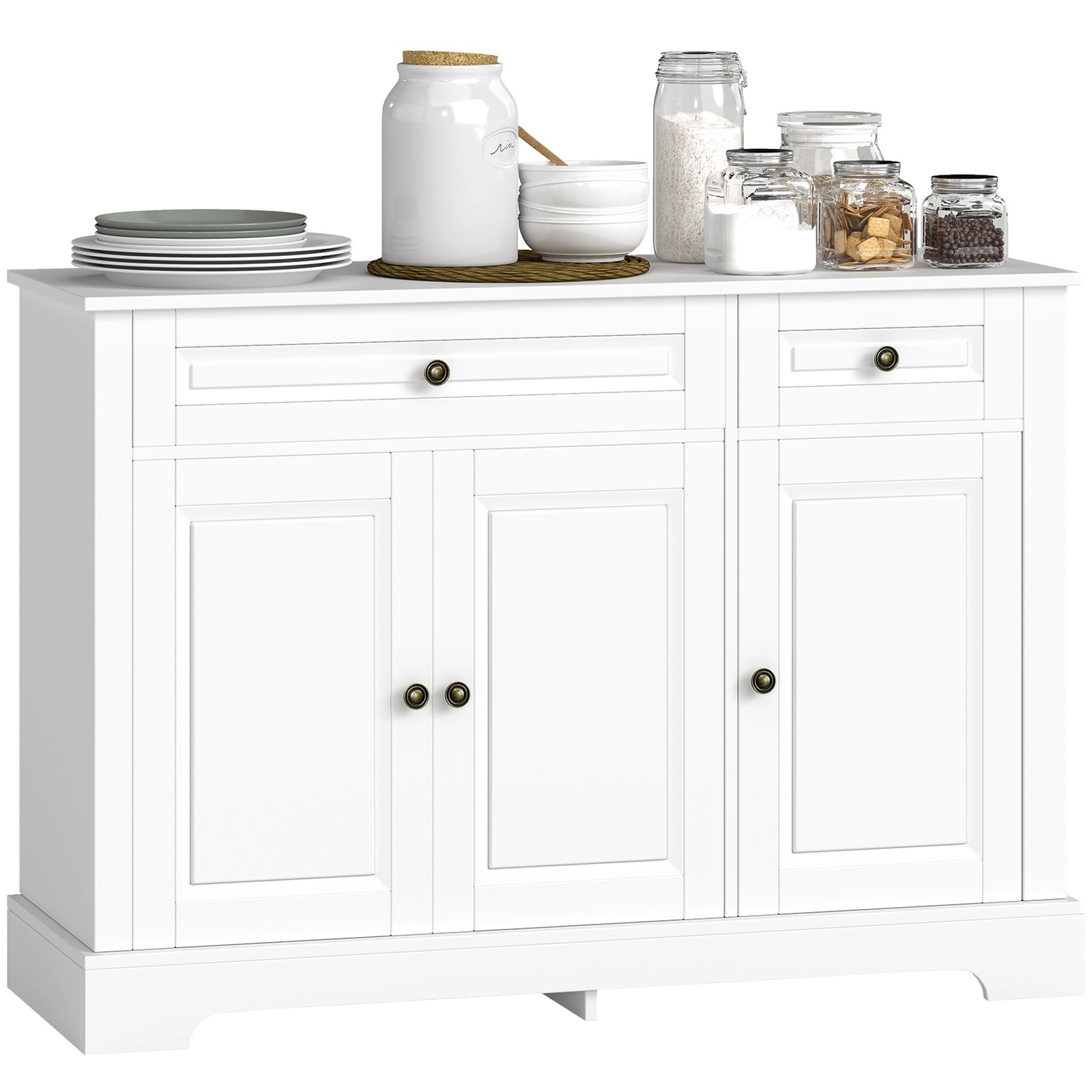 45" Modern Sideboard Buffet Cabinet 2 Drawers Adjustable Shelves White gallery