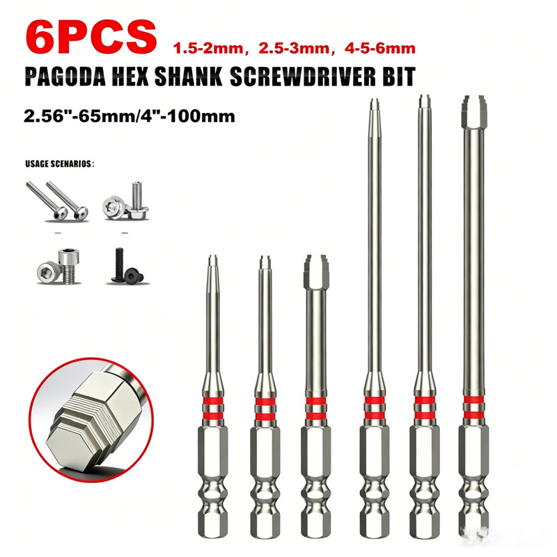 6-Piece Screwdriver,Featuring magnetic hexagonal shanks pagoda-shaped internal gallery