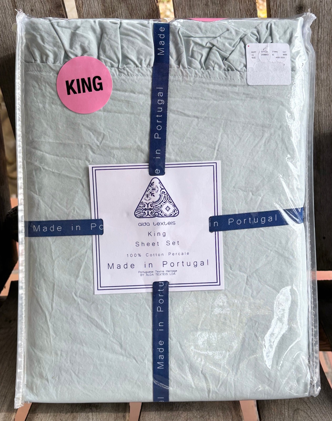 Alda Texteis King Size SAGE RUFFLE Cotton Percale Sheet Set (soft sage color) gallery