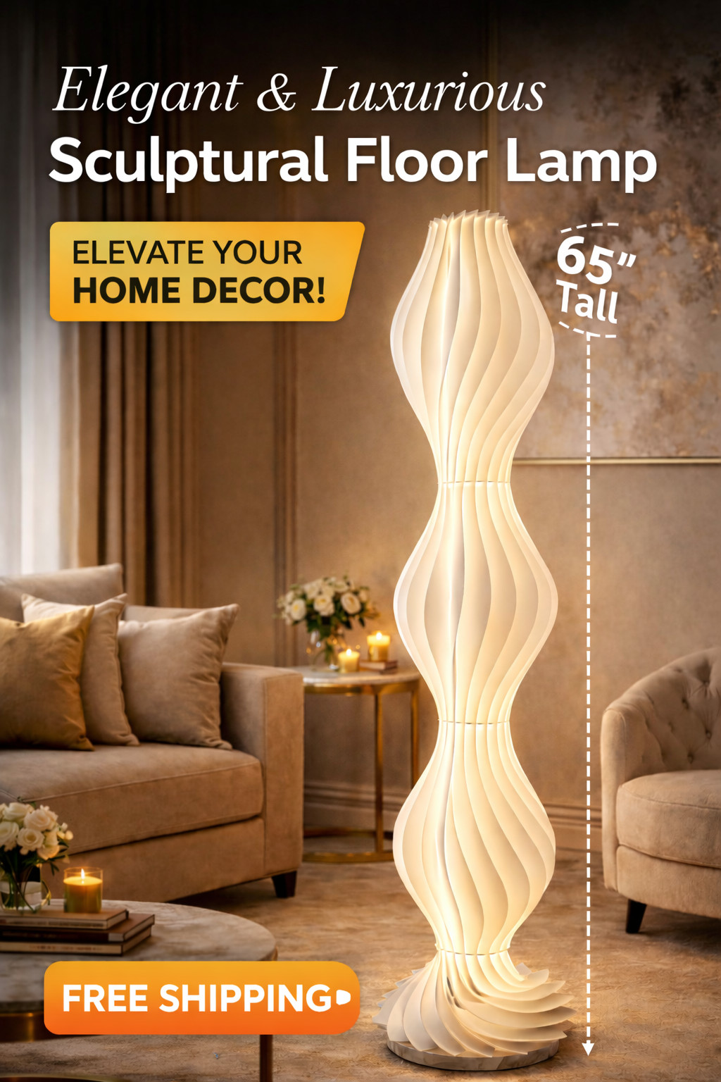 Floor Lamp 65" Dimmable w/ Remote - Tall White Sculptural Soft Light for Bedroom gallery
