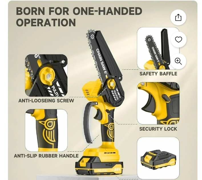 Mini Chainsaw Cordless 6 IN Brushless Battery Chainsaw Lightweight Set PULITUO gallery