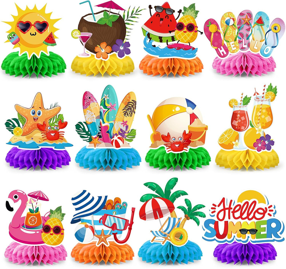 12Pcs Beach Party Decorations,Summer Party Decorations Honeycomb Centerpiece for
