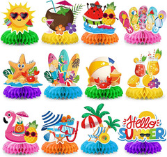 12Pcs Beach Party Decorations,Summer Party Decorations Honeycomb Centerpiece for