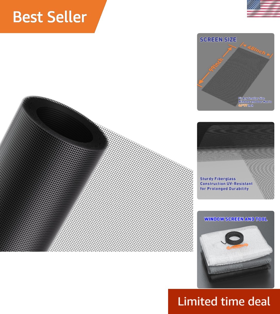 Multi-Purpose 48"W x 99"L Adjustable Screen Mesh - Perfect for Doors & More gallery