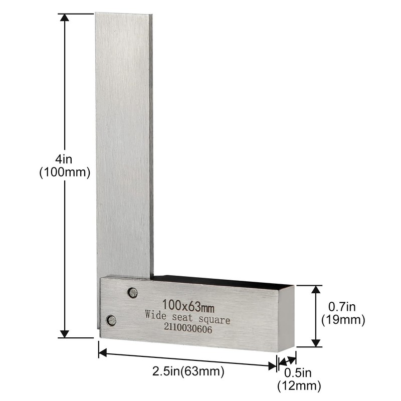 Machinist Square Precision Engineer Wide Seat 100x63mm(4x2.5 inch), Silver gallery