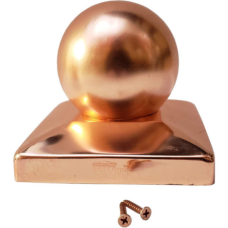 5.5" x 5.5" Solid Copper Ball Post Cap for True/Actual 5.5" x 5.5" Wood Posts gallery