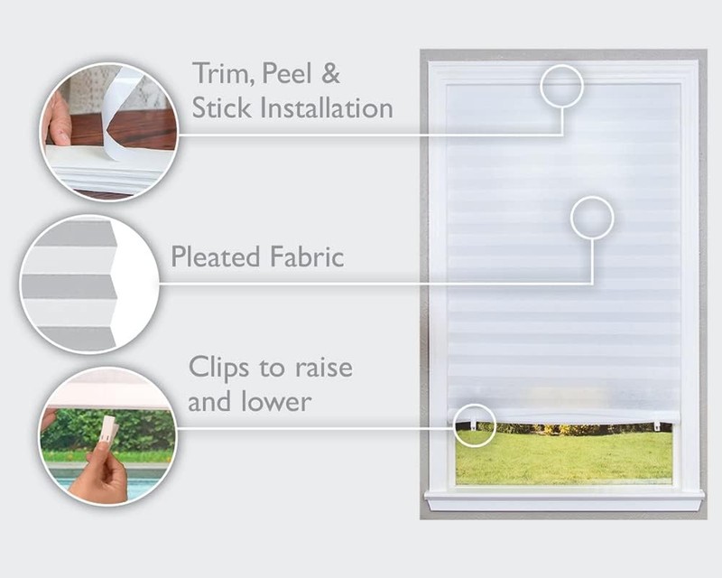 No Tools Original Light Filtering Pleated Fabric Shade White, 48" W x 72" L, 2 gallery