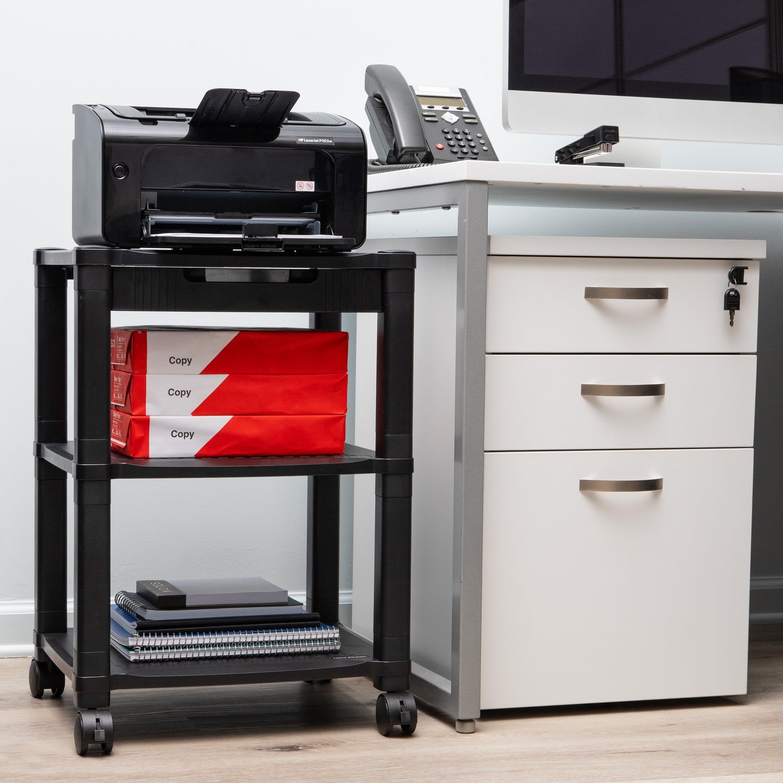 Mind Reader Rolling Printer Cart, Utility Cart, Printer Stand, Desk Storage, Off gallery