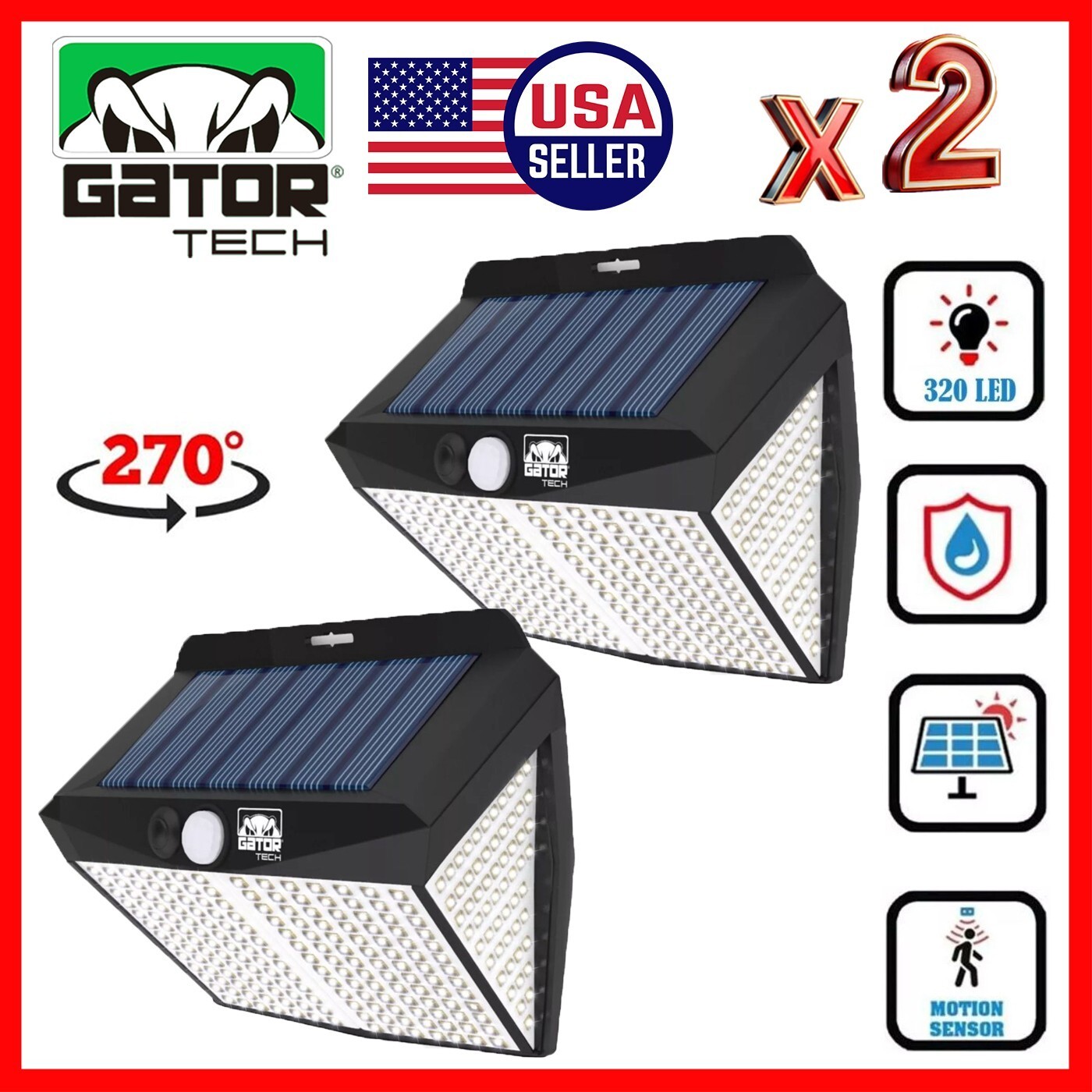 2X Solar Power 320 LED PIR Motion Sensor Outdoor Security Garden Wall Lamp Light gallery