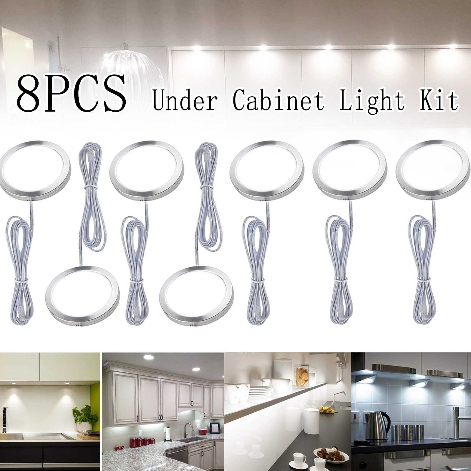 8PCS LED Under Cabinet Light Kit Disc Light for Kitchen Closet Counter Cupboard gallery