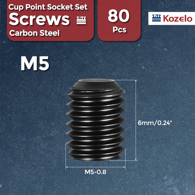 80Pcs Cup Point Socket Set Screws - [M5-0.8x6] Carbon Steel, Black gallery