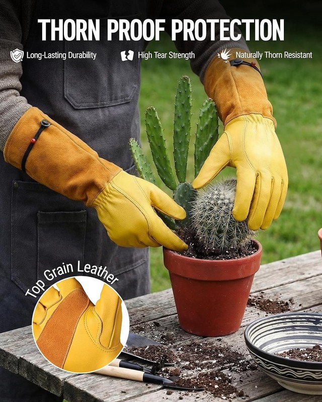 WORKPRO Gardening Gloves Long Leather Work Gloves with Long Forearm Protection gallery